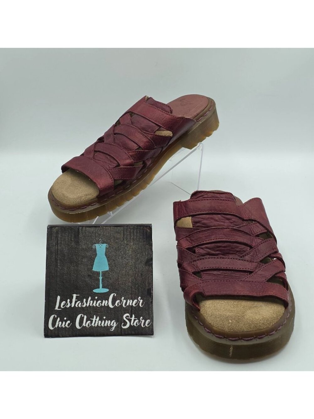 Vintage Dr. Martens Womens Burgundy Leather Cushioned Strappy Sandals Sz 11 3837